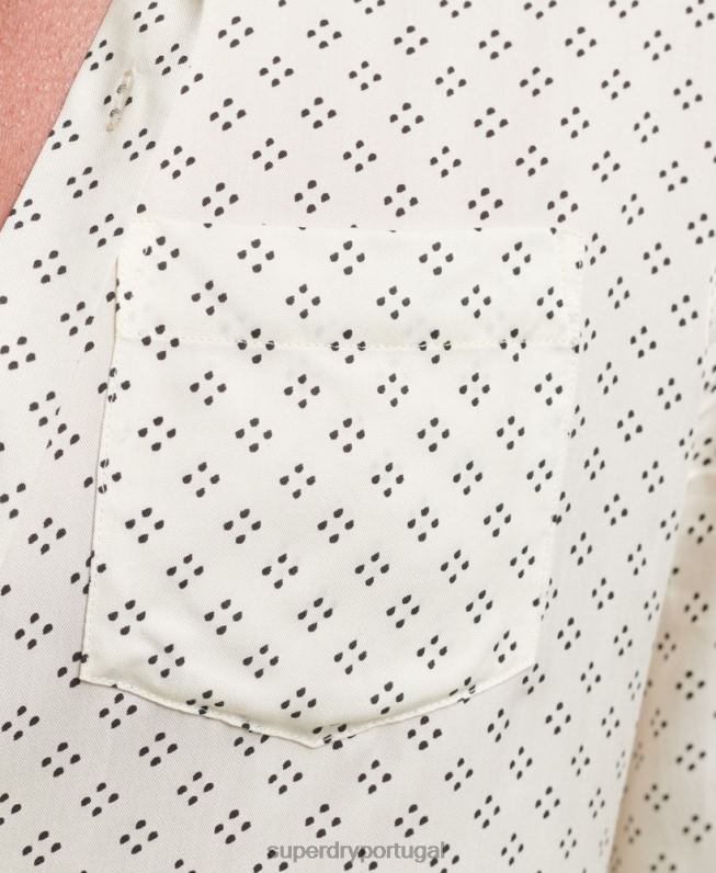 camisa manga longa com estampa anos 70 homens branco roupas Superdry 2208H145