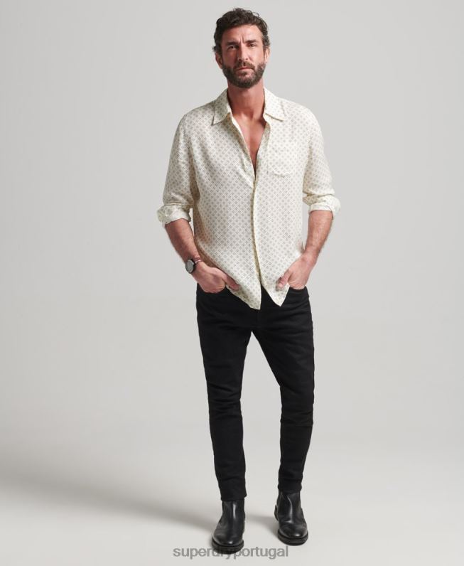camisa manga longa com estampa anos 70 homens branco roupas Superdry 2208H145