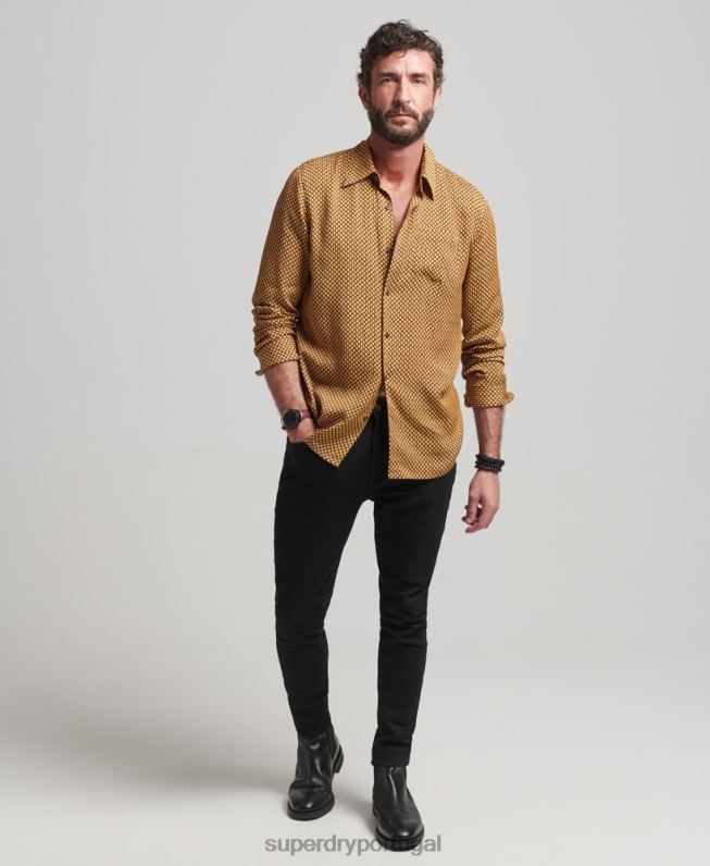 camisa manga longa com estampa anos 70 homens laranja roupas Superdry 2208H149