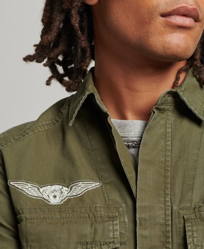 camisa militar remendada homens caqui roupas Superdry 2208H154