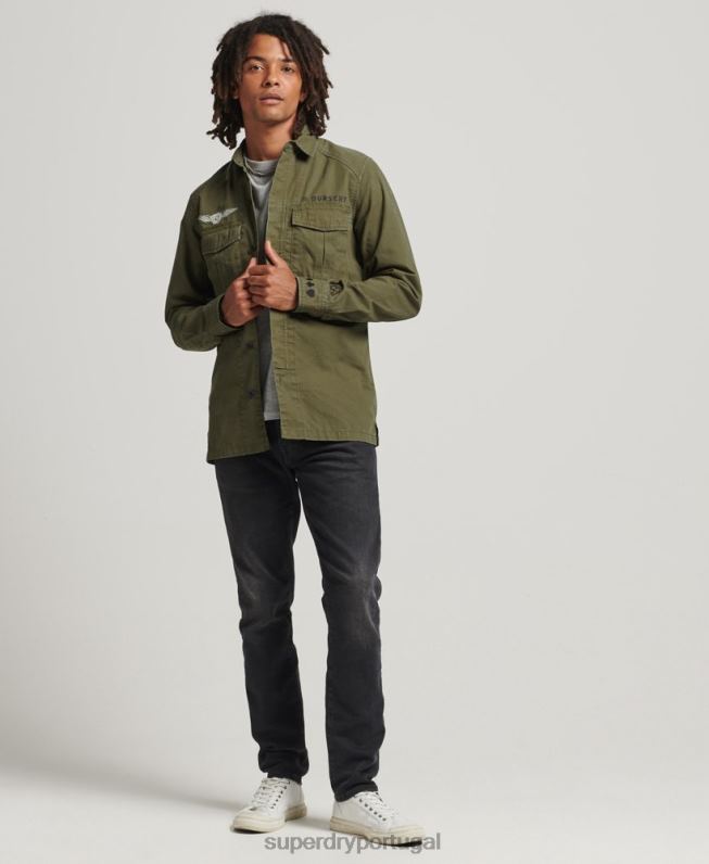 camisa militar remendada homens caqui roupas Superdry 2208H154