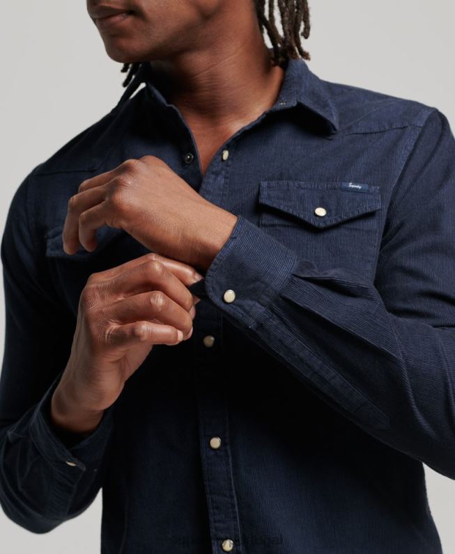 camisa ocidental de cordão vintage homens marinha roupas Superdry 2208H128