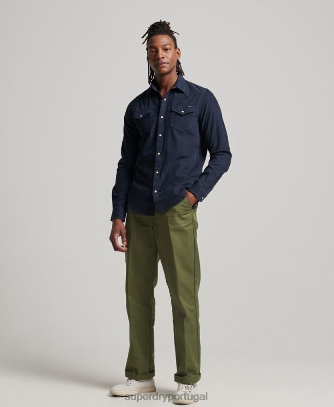 camisa ocidental de cordão vintage homens marinha roupas Superdry 2208H128