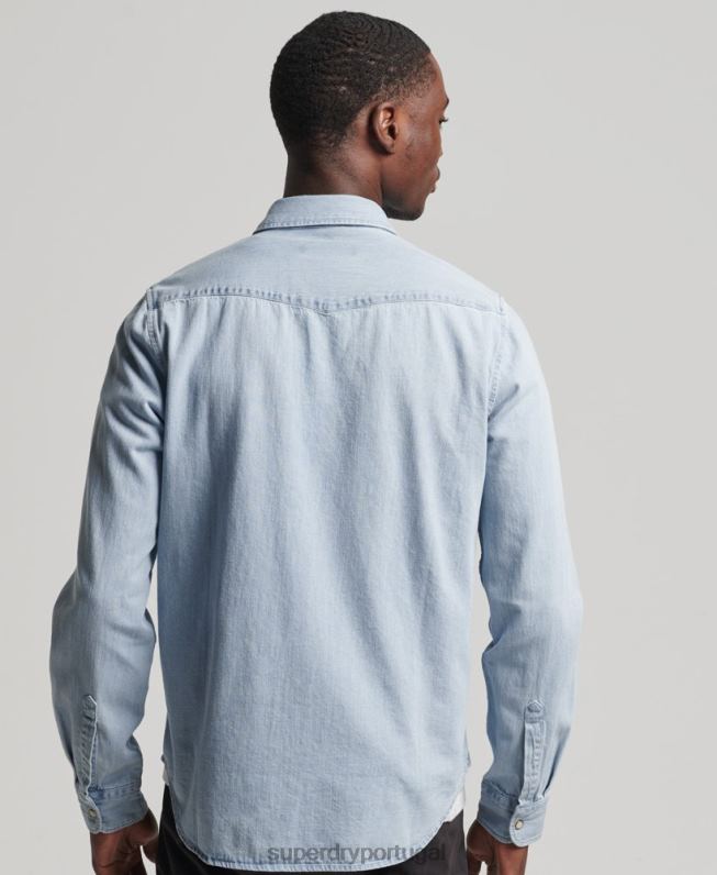 camisa ocidental vintage homens azul roupas Superdry 2208H218