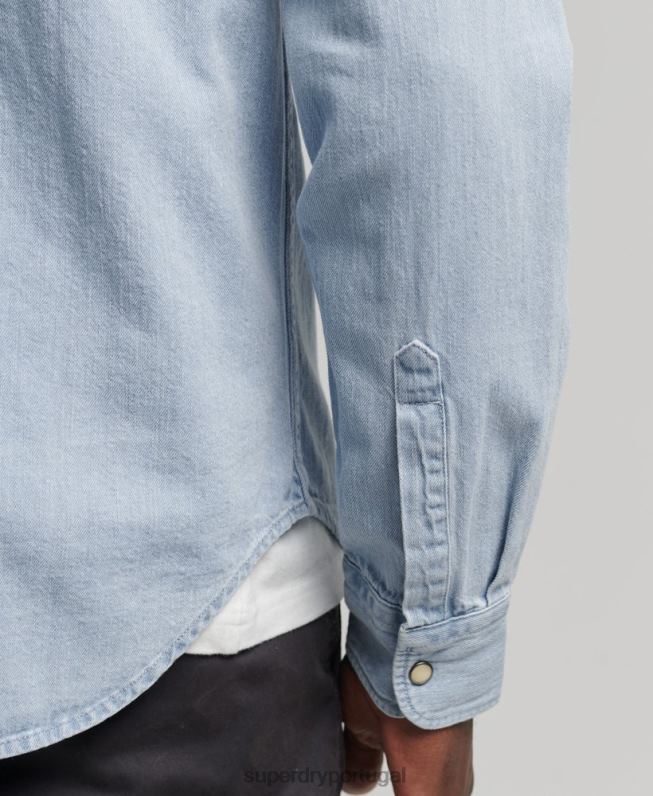 camisa ocidental vintage homens azul roupas Superdry 2208H218
