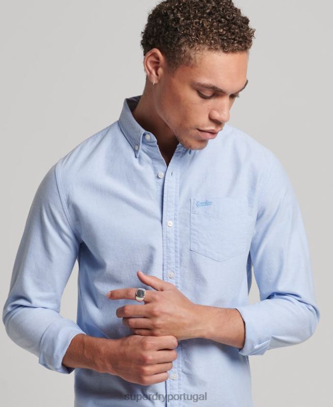 camisa oxford vintage de algodão orgânico homens azul roupas Superdry 2208H208