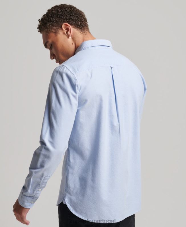 camisa oxford vintage de algodão orgânico homens azul roupas Superdry 2208H208