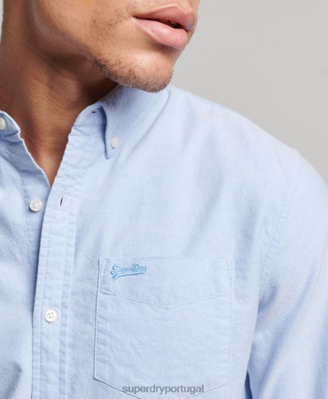 camisa oxford vintage de algodão orgânico homens azul roupas Superdry 2208H208
