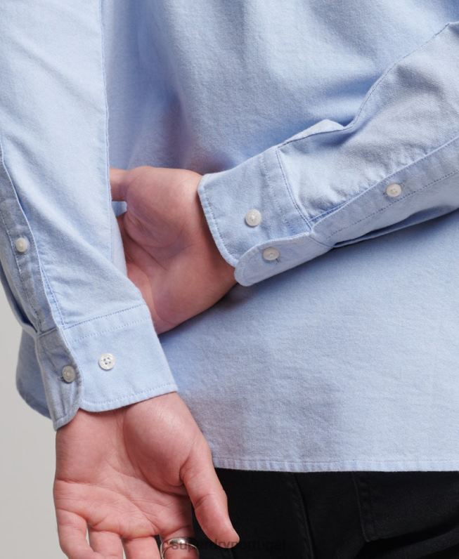 camisa oxford vintage de algodão orgânico homens azul roupas Superdry 2208H208