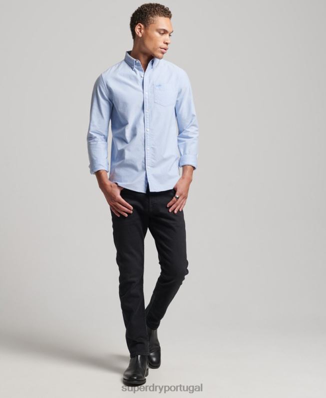 camisa oxford vintage de algodão orgânico homens azul roupas Superdry 2208H208