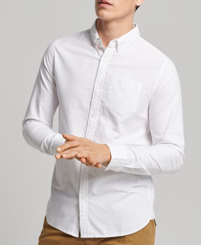 camisa oxford vintage de algodão orgânico homens branco roupas Superdry 2208H212