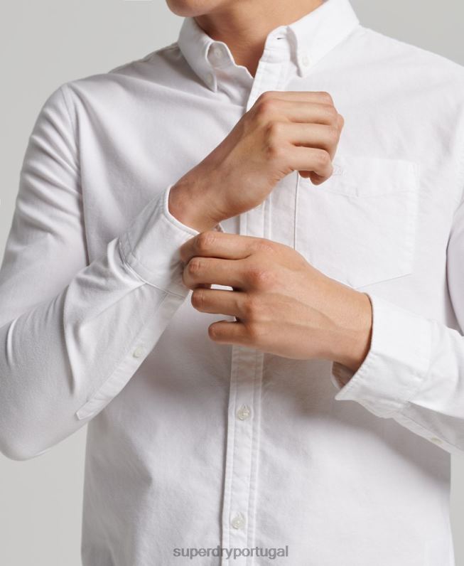 camisa oxford vintage de algodão orgânico homens branco roupas Superdry 2208H212