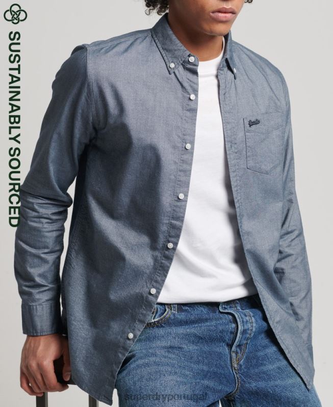 camisa oxford vintage de algodão orgânico homens marinha roupas Superdry 2208H185