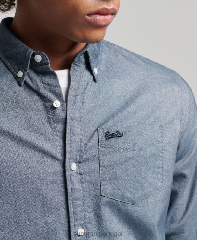camisa oxford vintage de algodão orgânico homens marinha roupas Superdry 2208H185