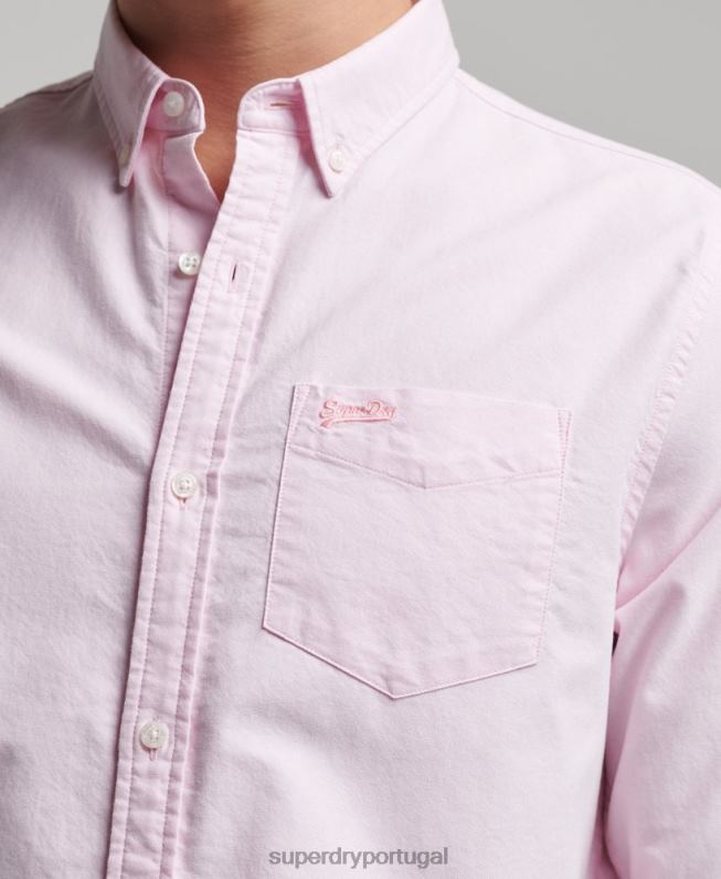 camisa oxford vintage de algodão orgânico homens rosa roupas Superdry 2208H209