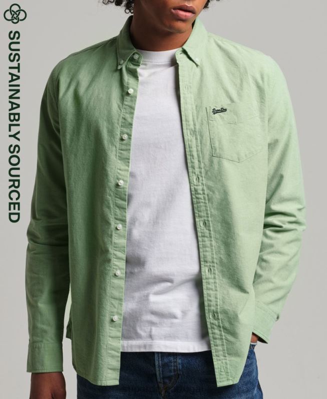 camisa oxford vintage de algodão orgânico homens verde roupas Superdry 2208H6473