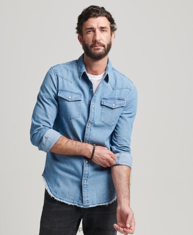 camisa ressurreição homens azul roupas Superdry 2208H219