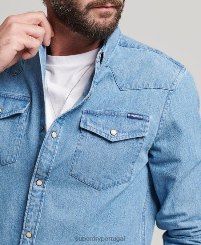 camisa ressurreição homens azul roupas Superdry 2208H219