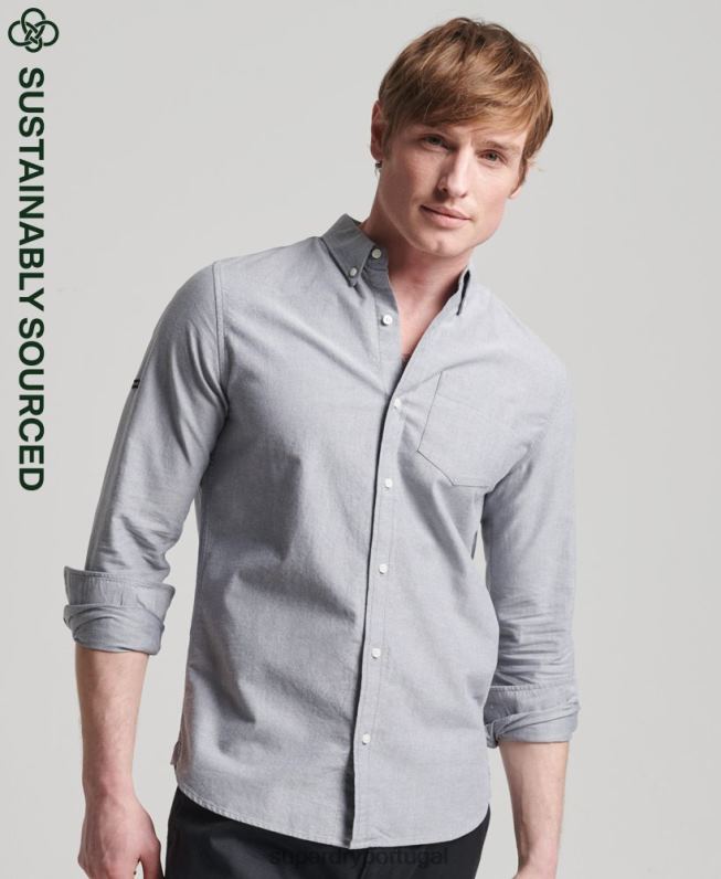 camisa uni oxford de algodão orgânico homens cinza roupas Superdry 2208H217