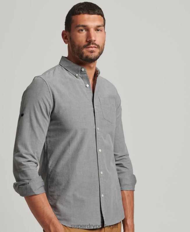 camisa uni oxford de algodão orgânico homens cinza roupas Superdry 2208H6504