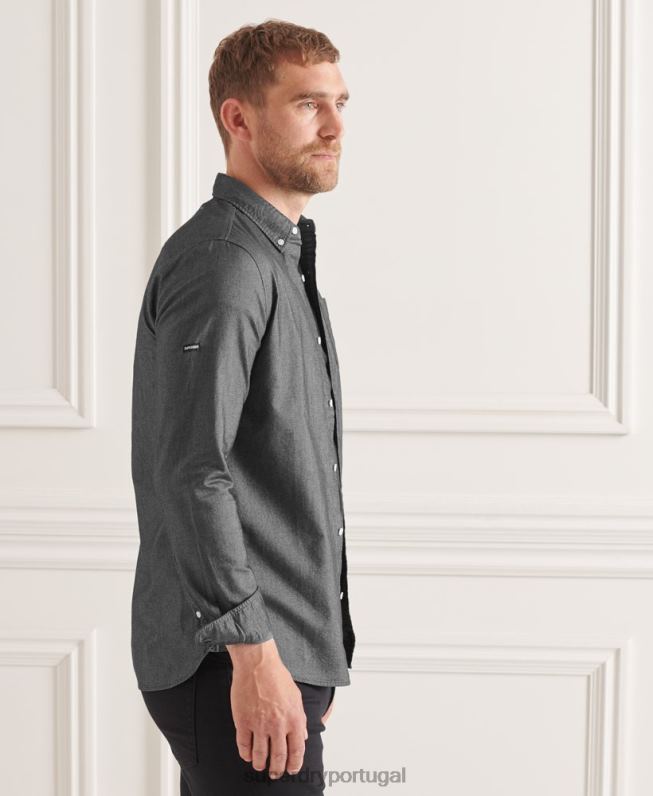 camisa uni oxford de algodão orgânico homens preto roupas Superdry 2208H221
