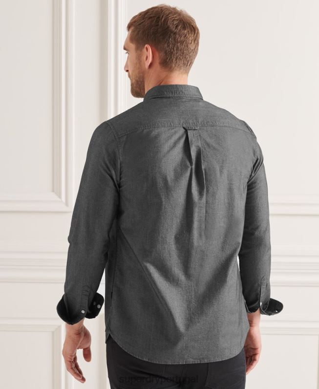camisa uni oxford de algodão orgânico homens preto roupas Superdry 2208H221
