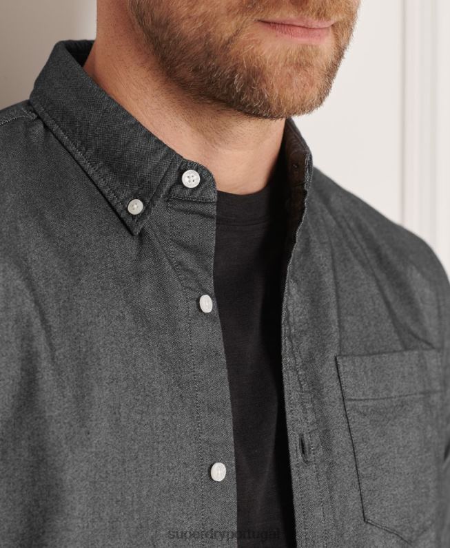 camisa uni oxford de algodão orgânico homens preto roupas Superdry 2208H221