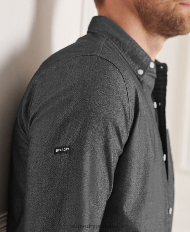 camisa uni oxford de algodão orgânico homens preto roupas Superdry 2208H221