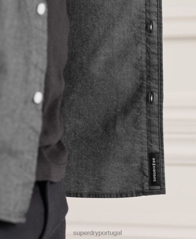 camisa uni oxford de algodão orgânico homens preto roupas Superdry 2208H221