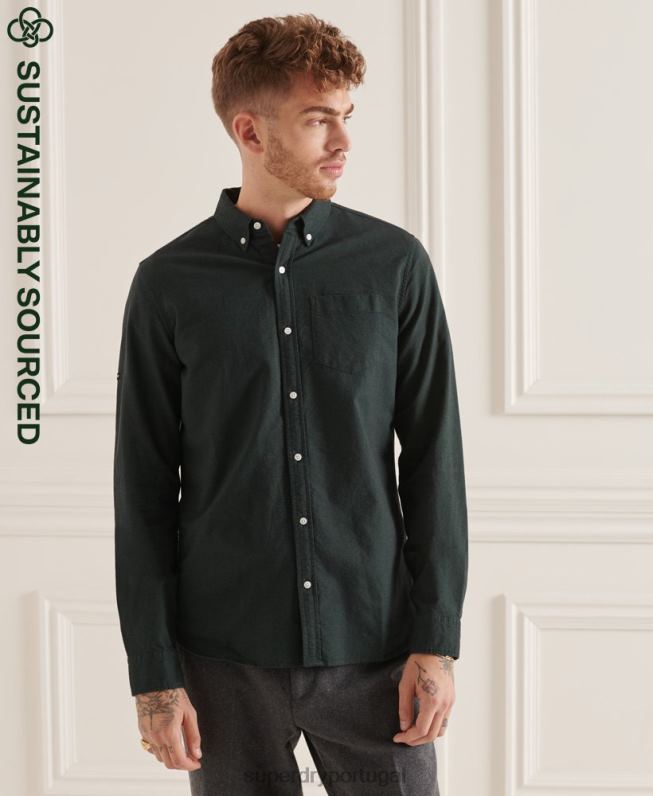 camisa uni oxford de algodão orgânico homens verde roupas Superdry 2208H226
