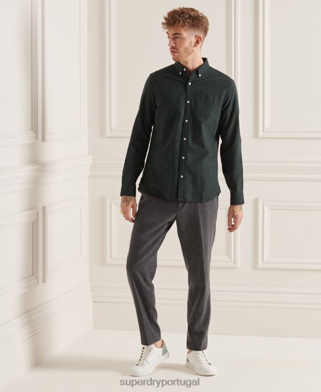 camisa uni oxford de algodão orgânico homens verde roupas Superdry 2208H226