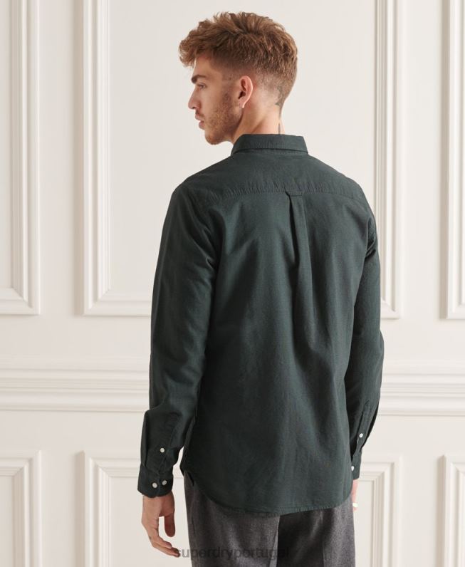 camisa uni oxford de algodão orgânico homens verde roupas Superdry 2208H226