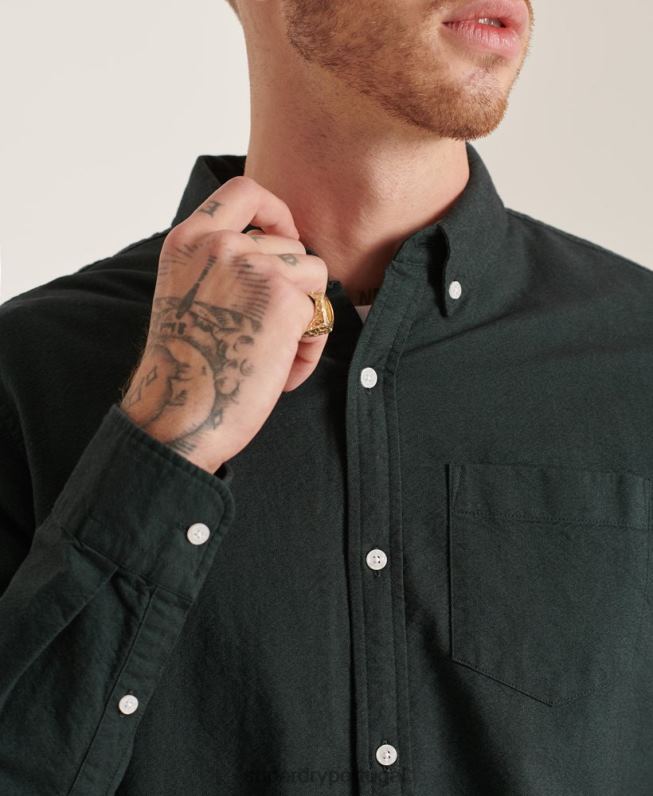 camisa uni oxford de algodão orgânico homens verde roupas Superdry 2208H226