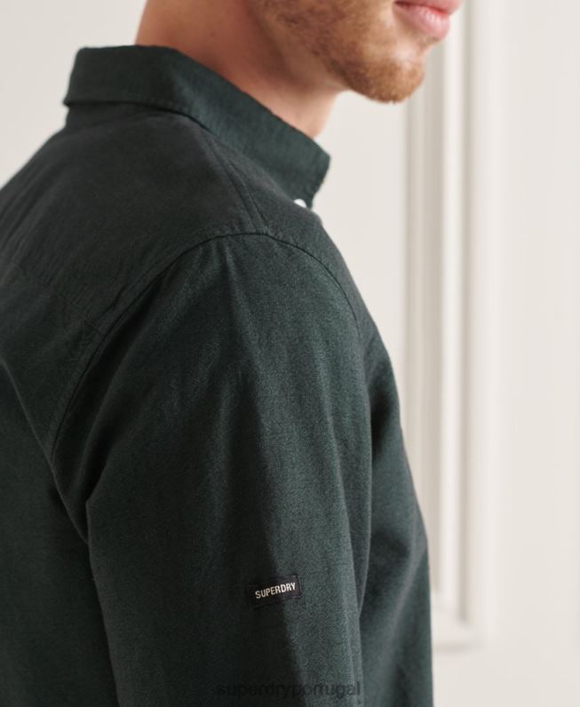 camisa uni oxford de algodão orgânico homens verde roupas Superdry 2208H226