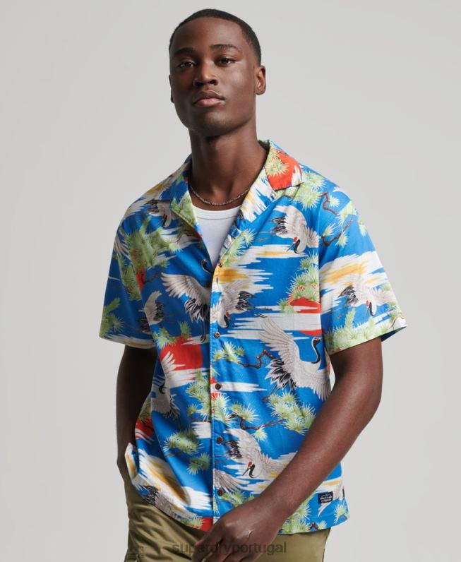 camisa vintage revere homens azul roupas Superdry 2208H222