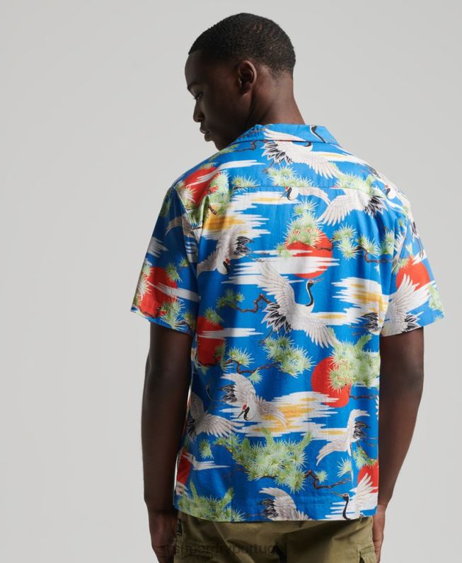 camisa vintage revere homens azul roupas Superdry 2208H222