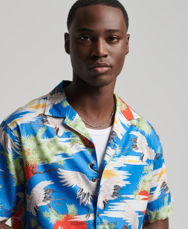 camisa vintage revere homens azul roupas Superdry 2208H222