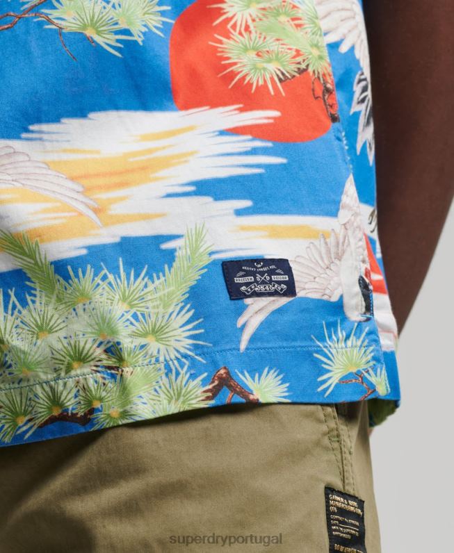 camisa vintage revere homens azul roupas Superdry 2208H222