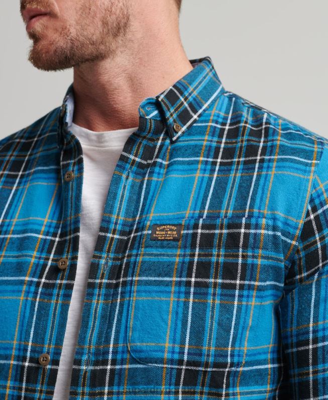 camisa xadrez de algodão orgânico homens azul roupas Superdry 2208H200