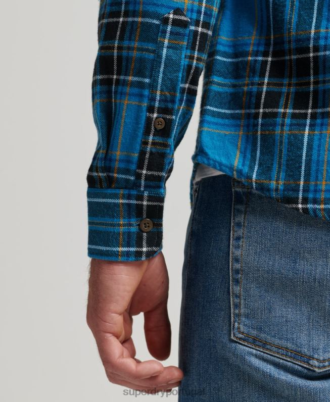 camisa xadrez de algodão orgânico homens azul roupas Superdry 2208H200