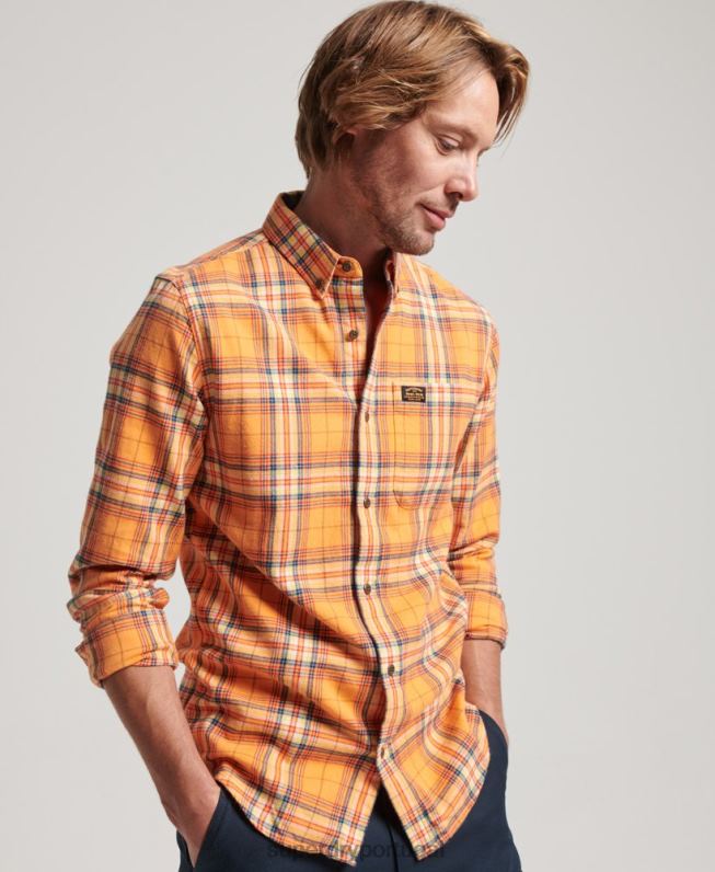 camisa xadrez de algodão orgânico homens laranja roupas Superdry 2208H193