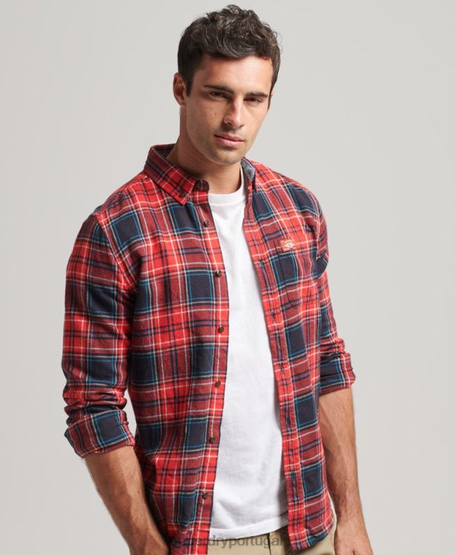 camisa xadrez de algodão orgânico homens vermelho roupas Superdry 2208H206