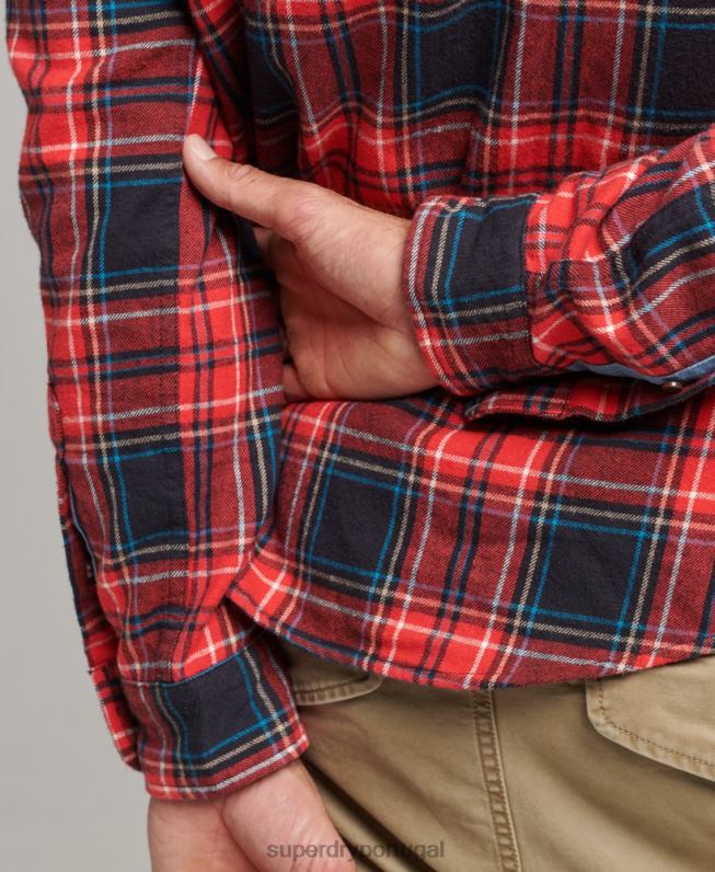 camisa xadrez de algodão orgânico homens vermelho roupas Superdry 2208H206