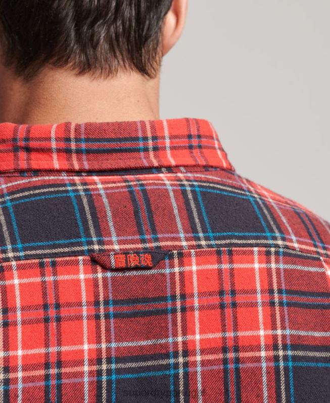 camisa xadrez de algodão orgânico homens vermelho roupas Superdry 2208H206