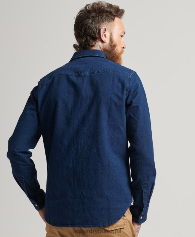 camisas ocidentais homens azul escuro roupas Superdry 2208H156