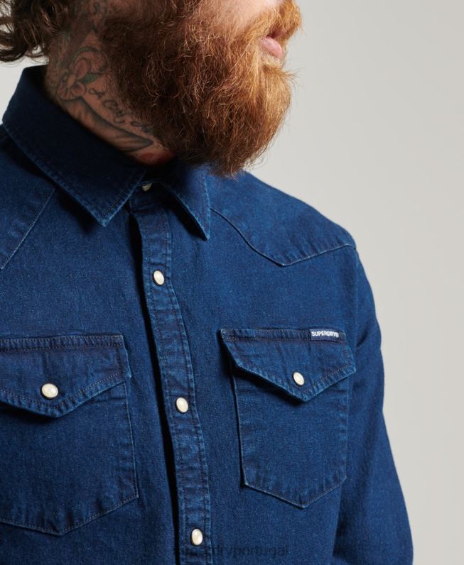 camisas ocidentais homens azul escuro roupas Superdry 2208H156