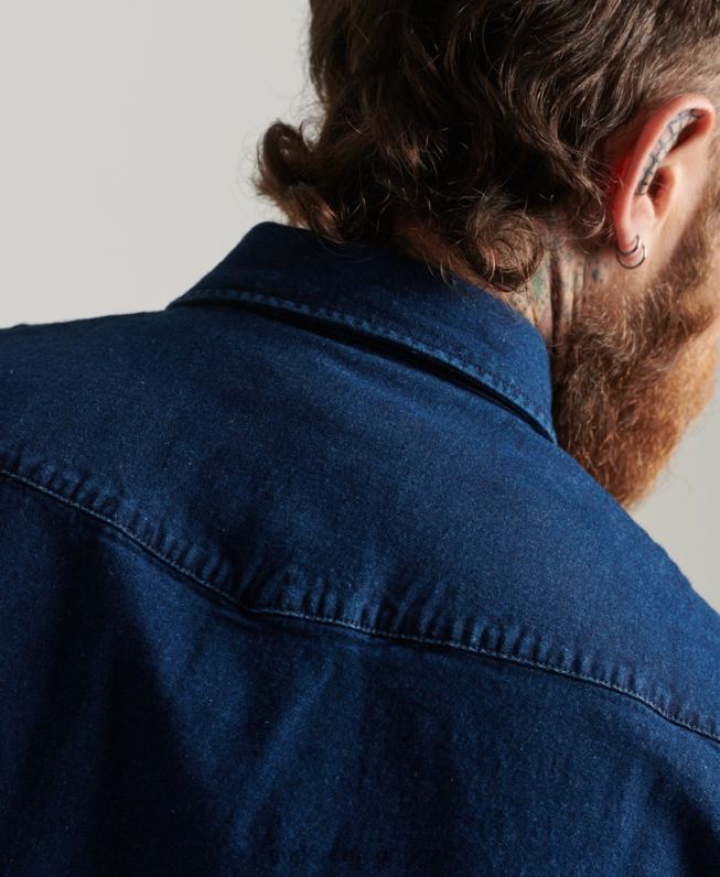 camisas ocidentais homens azul escuro roupas Superdry 2208H156