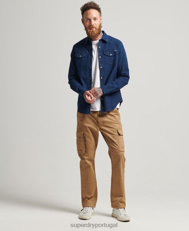 camisas ocidentais homens azul escuro roupas Superdry 2208H156