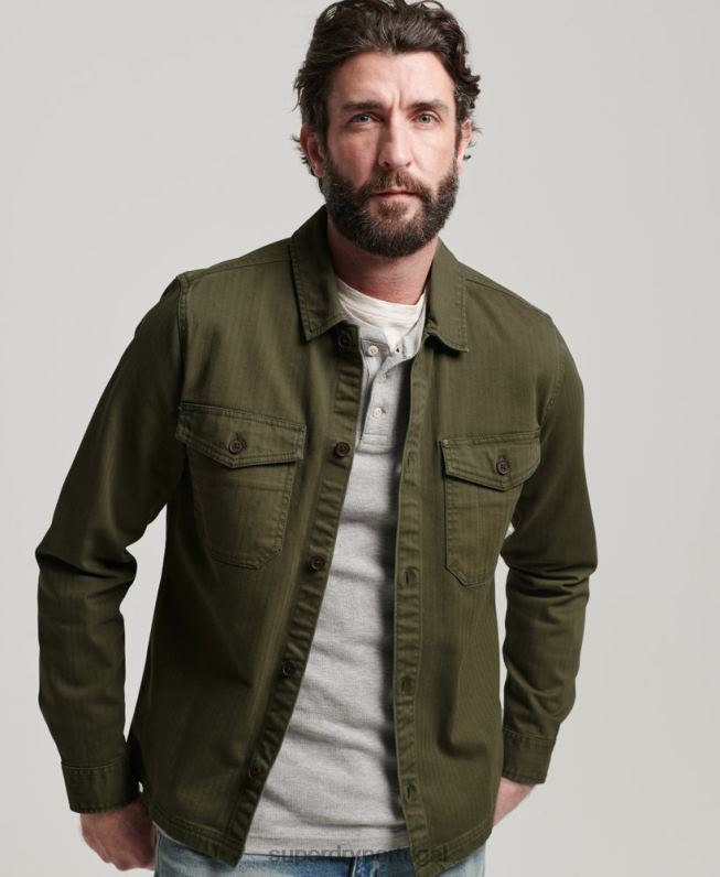 loja mercantil - overshirt espinha de peixe homens verde roupas Superdry 2208H139