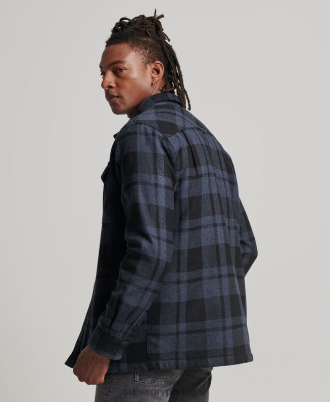 overshirt de lã Miller com forro sherpa homens cinza escuro roupas Superdry 2208H195